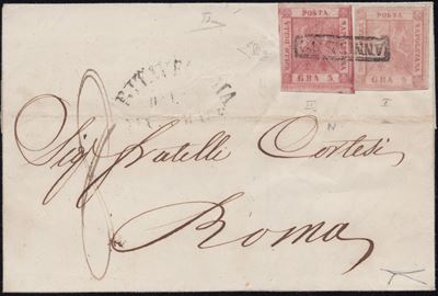 Napoli, Lettera viaggiata affrancata con 5gr. I tav. e 5gr. II tav.