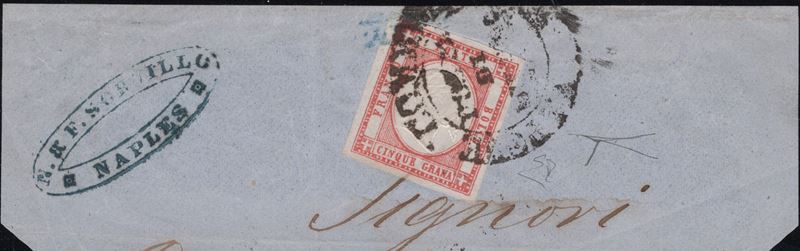 Prov. Napoletane, 5 gr. rosso carminio n. 21 - Annullato 'Vapore Commerciale - Posta di Messina' ...
