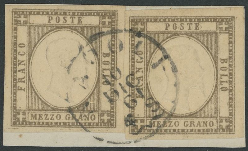 Prov. Napoletane, 1/2 grano inedito con filetto in basso, 1861
