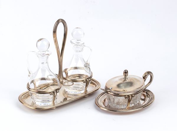 Italian silver and glass vinegar and cheese bowl