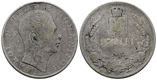 ROMANIA. Carlo II (1930-1940). 250 lei 1939. KM 57; Ag; 12gr