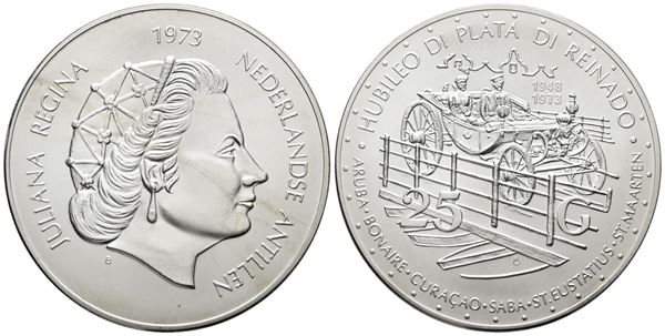 ANTILLE OLANDESI. Giuliana (1948-1980). 25 gulden 1973. Per i 25 anni di regno. KM 14; Ag; 42,12gr
