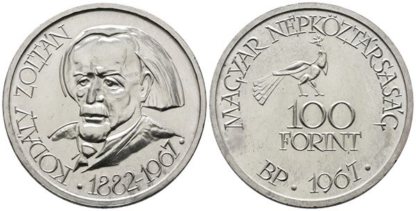 UNGHERIA. 100 fiorini 1967. Per gli 85 anni dalla nascita di Zoltan kodaly. KM 579; Ag; 28gr