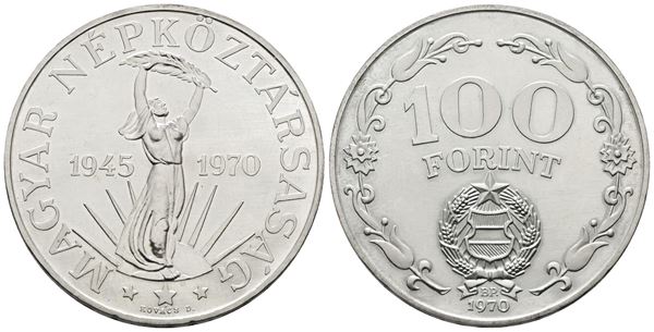 UNGHERIA. 100 fiorini 1970. Per i 25 anni della liberazione 1945-1970. KM 593; Ag; 22gr