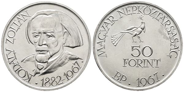 UNGHERIA. 50 fiorini 1967. Per gli 85 anni dalla nascita di Zoltan kodaly. KM 578; Ag; 20gr