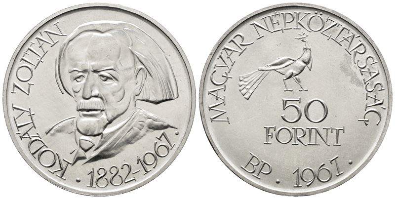 Ungheria. 50 Fiorini 1967. per gli 85 Anni dalla Nascita di Zoltan Kodaly. Km 578; Ag; 20gr