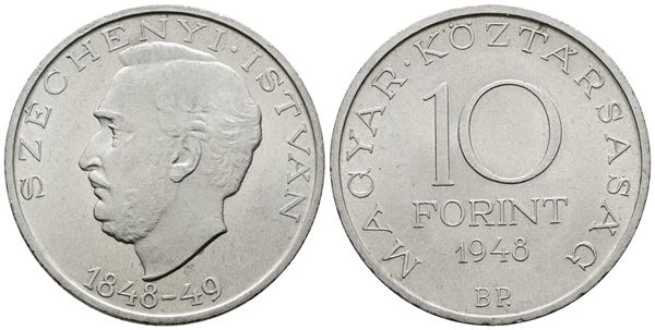UNGHERIA. 10 fiorini 1948. Per gli 100 anni della rivoluzione ungherese. KM 538; Ag; 20gr