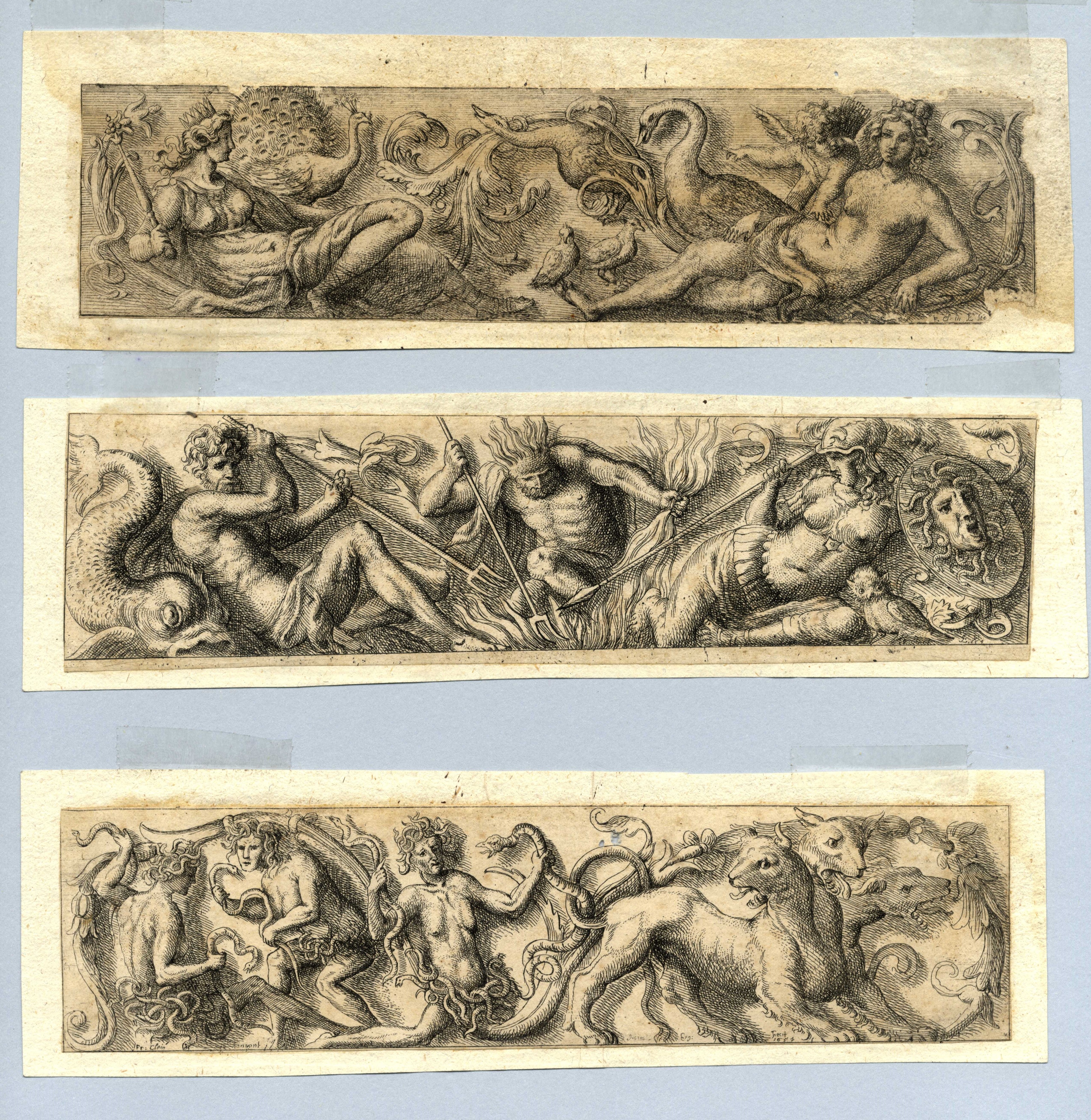 Severall borders of Grotesco works usefull for painters, goldsmiths and carvers & C. –