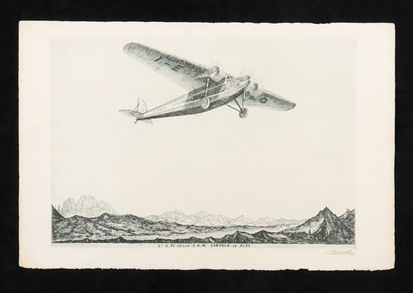 Antonio Carbonati - L' S. 71 della S.A.M. sorvola le  Alpi  - 1932