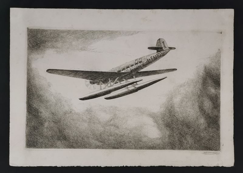 Antonio Carbonati - Idrovolante in Volo: Ala Littoria i - Fano - 1938