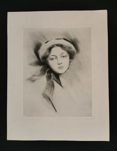 Ritratto Femminile con Cappello, Autore Francese, Metà Sec. XIX