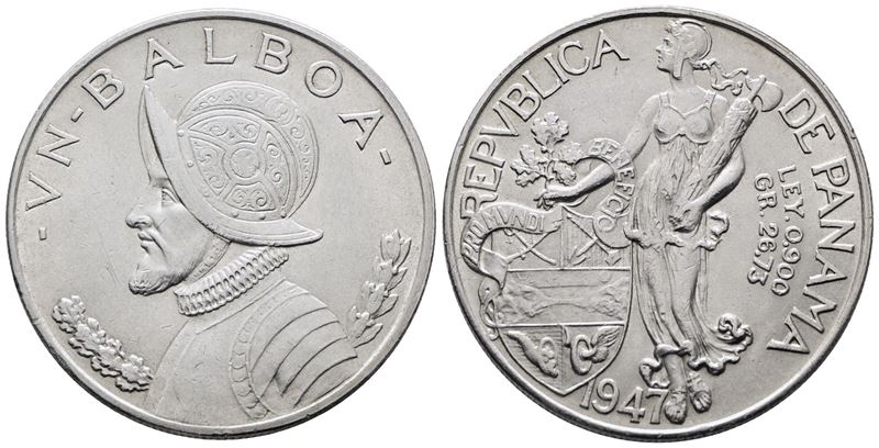 PANAMA. 1 balboa 1931. KM 13; Ag; 25gr