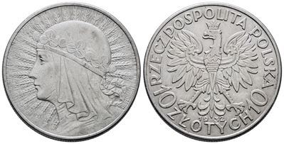 Polonia. 10 Zlotych 1932. Y 22; Ag; 22gr