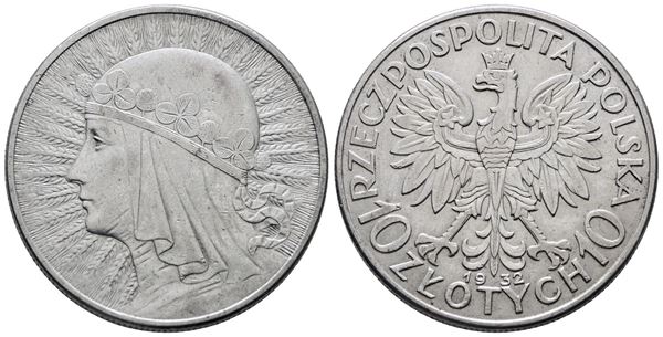 POLONIA. 10 zlotych 1932. Y 22; Ag; 22gr