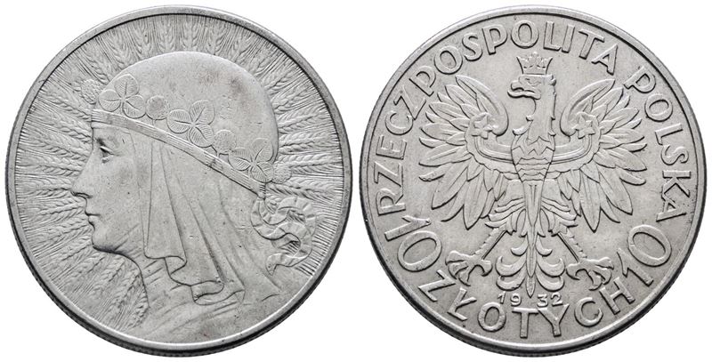 Polonia. 10 Zlotych 1932. Y 22; Ag; 22gr