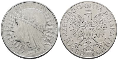 Polonia. 10 Zlotych 1933. Y 22; Ag; 22gr
