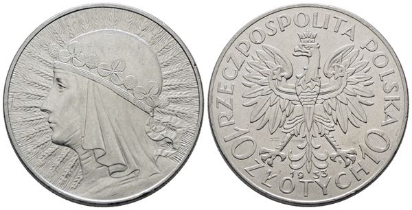 POLONIA. 10 zlotych 1933. Y 22; Ag; 22gr