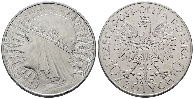 Polonia. 10 Zlotych 1933. Y 22; Ag; 22gr
