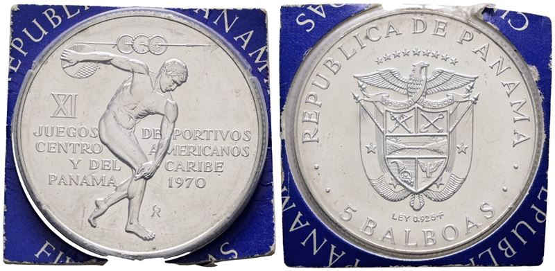 PANAMA. 5 balboa. Per gli XI giochi olimpici centramericani e caraibici. KM 28; Ag; 35,7gr