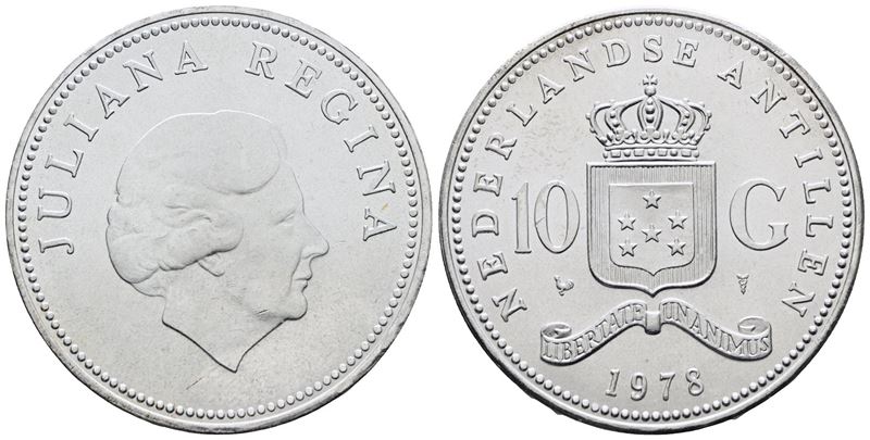 ANTILLE OLANDESI. Giuliana (1948-1980). 10 gulden 1978. KM 20; Ag; 25gr. FDC