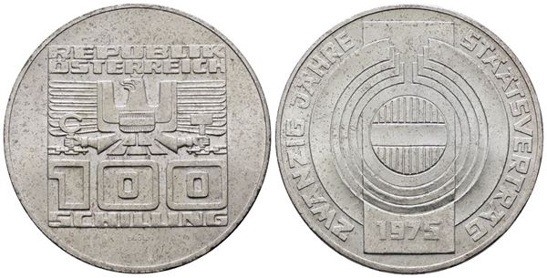 AUSTRIA. 100 scellini 1975. KM 2924; Ag; 24gr