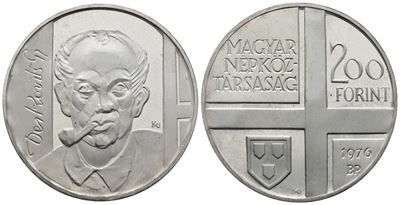 Ungheria. 200 Fiorini 1976. Gyula Derkovits. Km 609; Ag; 28gr