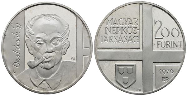 UNGHERIA. 200 fiorini 1976. Gyula Derkovits. KM 609; Ag; 28gr