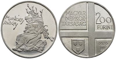 Ungheria. 200 Fiorini 1976. Mihaly Munkacsy. Km 607; Ag; 28gr