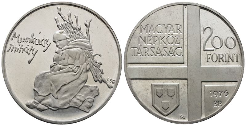 Ungheria. 200 Fiorini 1976. Mihaly Munkacsy. Km 607; Ag; 28gr