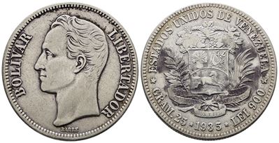 Venezuela. 5 Bolivar 1935. Ag; 25gr