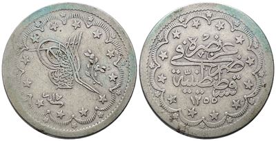 Turchia. Abdulmejid (1839-1861). 20 Kurush 1255 (1844-1853). Km 675; Ag; 23,32gr Bb