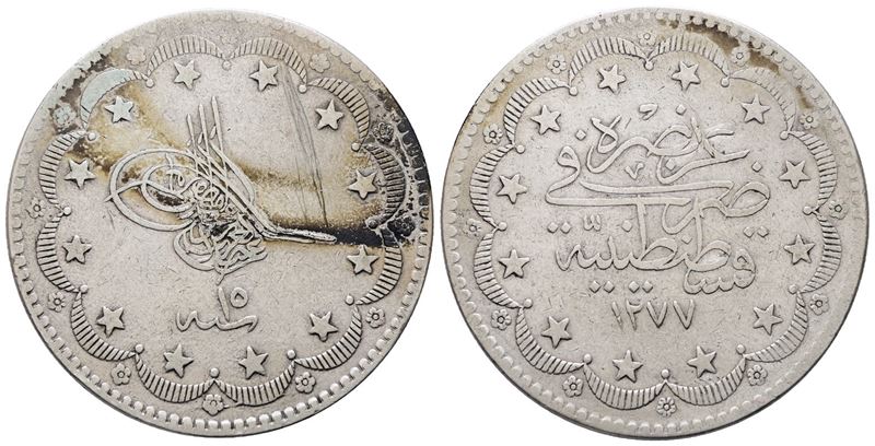 Turchia. Abdul Aziz (1861-1876). 20 Kurush 1277 (1861-1874). Km 693; Ag; 24,77gr Bb