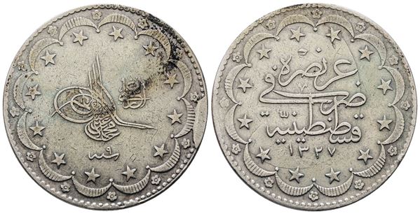TURCHIA. Mehmed V (1909-1918). 20 kurush 1327 (1909). (9 al dritto).