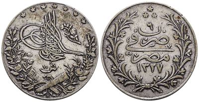 Turchia. Mehmed V (1909-1918). 10 Kurush 1327 (1909). Km 309; Ag; 13,77gr