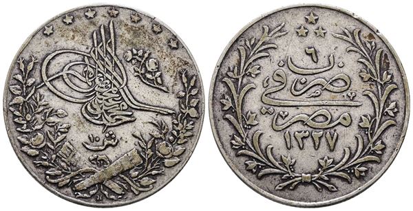 TURCHIA. Mehmed V (1909-1918). 10 kurush 1327 (1909). KM 309; Ag; 13,77gr