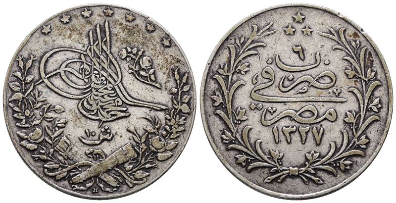 Turchia. Mehmed V (1909-1918). 10 Kurush 1327 (1909). Km 309; Ag; 13,77gr