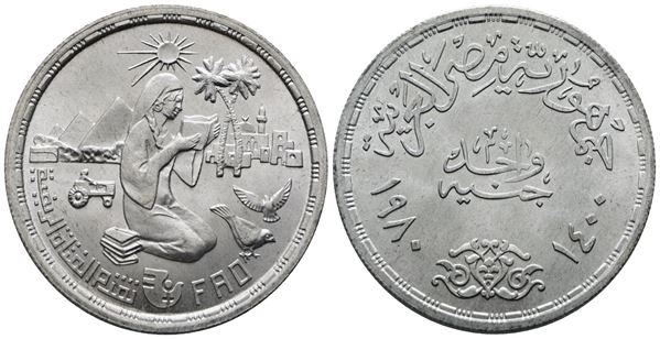 EGITTO. 1 pound 1980. Fao. KM 513; Ag; 15gr