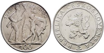 Cecoslovacchia. 100 Corone 1955. per i 10 Anni dalla Liberazione dalla Germania. Km 45; Ag; 24gr
