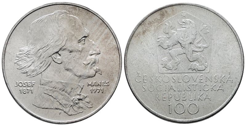 CECOSLOVACCHIA. 100 corone 1971. Per i 100 anni dalla morte di Josef Manes. KM 73; Ag; 15gr. qFDC