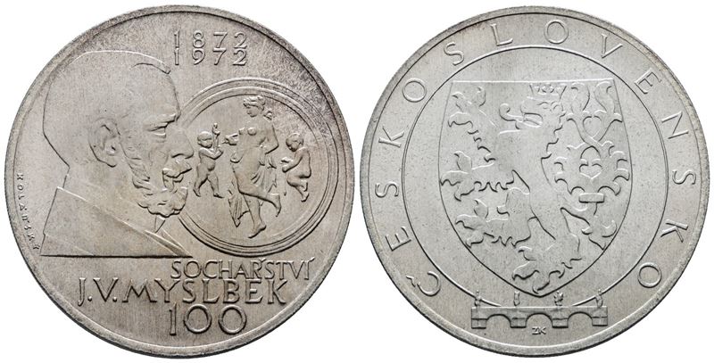 Cecoslovacchia. 100 Corone 1972. Myslbek. Uc 302; Ag; 25,2gr