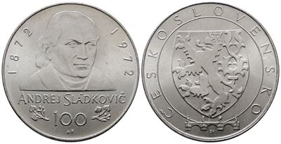 Cecoslovacchia. 100 Corone 1972. Sladkovic. Uc 300; Ag; 25,2gr