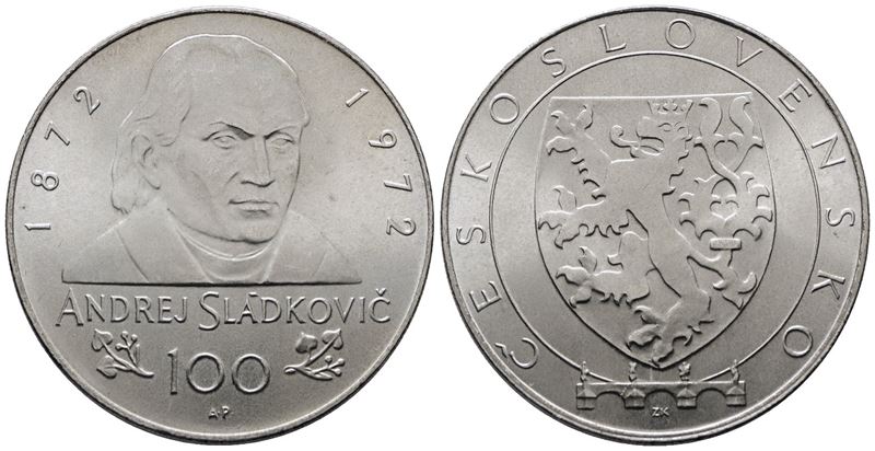 Cecoslovacchia. 100 Corone 1972. Sladkovic. Uc 300; Ag; 25,2gr