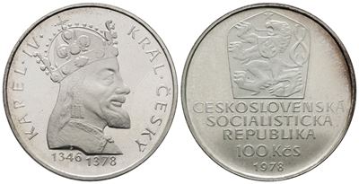 Cecoslovacchia. 100 Corone 1978. per i 600 Anni dalla Morte di Carlo IV. Km 93; Ag; 15gr