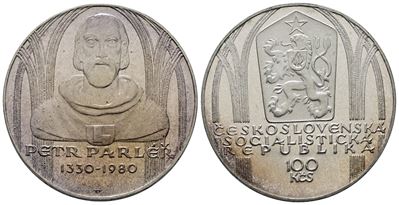 Cecoslovacchia. 100 Corone 1980. per i 650 Anni dalla Nascita di Peter Parler. Km 100; Ag; 15gr