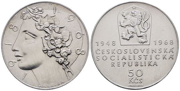 CECOSLOVACCHIA. 50 corone 1968. Per l'indipendenza. KM 65; Ag; 20gr