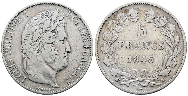 Francia. Lille. Luigi Filippo (1830-1848). 5 Franchi 1845. "w". Km 749; Ag; 25gr