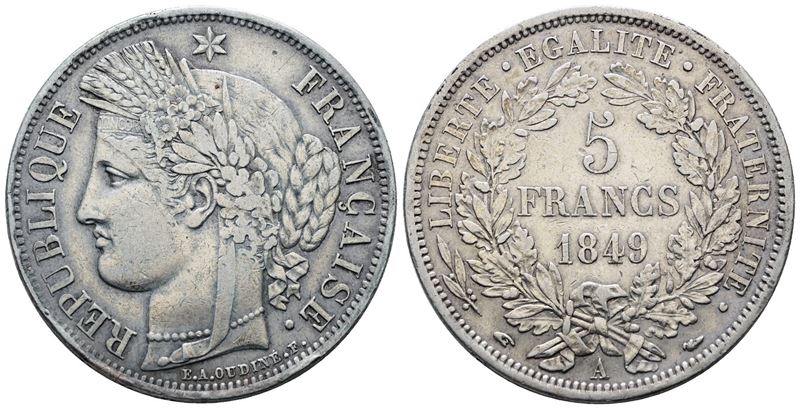FRANCIA. PARIGI. II Repubblica (1848-1851). 5 franchi 1849 "Libertà" "A". KM 761; Ag; 25gr