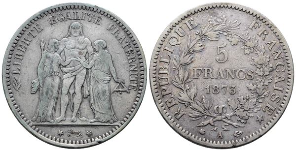 FRANCIA. PARIGI. III Repubblica (1871-1940). 5 franchi 1873 "Ercole" "A". KM 820; Ag; 25gr
