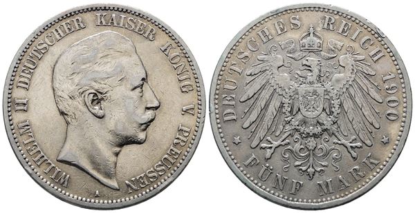 GERMANIA. BERLINO. Guglielmo II (1888-1918). 5 marchi 1900 "A". KM 523; Ag; 27,77gr. Colpetto.