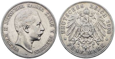 Germania. Berlino. Guglielmo II (1888-1918). 5 Marchi 1903 "a". Km 523; Ag; 27,77gr